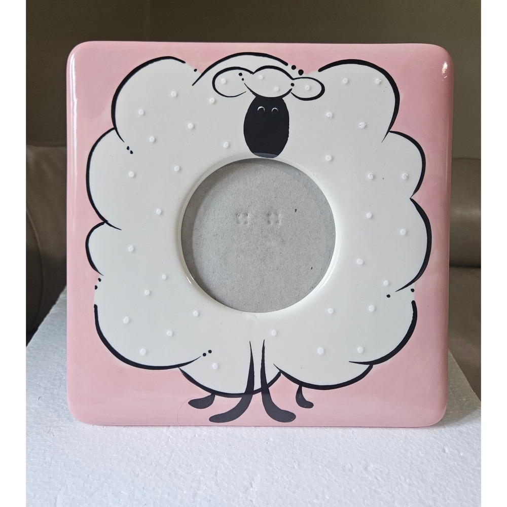 Burton+Burton Pink Ceramic Sheep Photo Frame 2011 Pink Nursery Decor Baby Girl